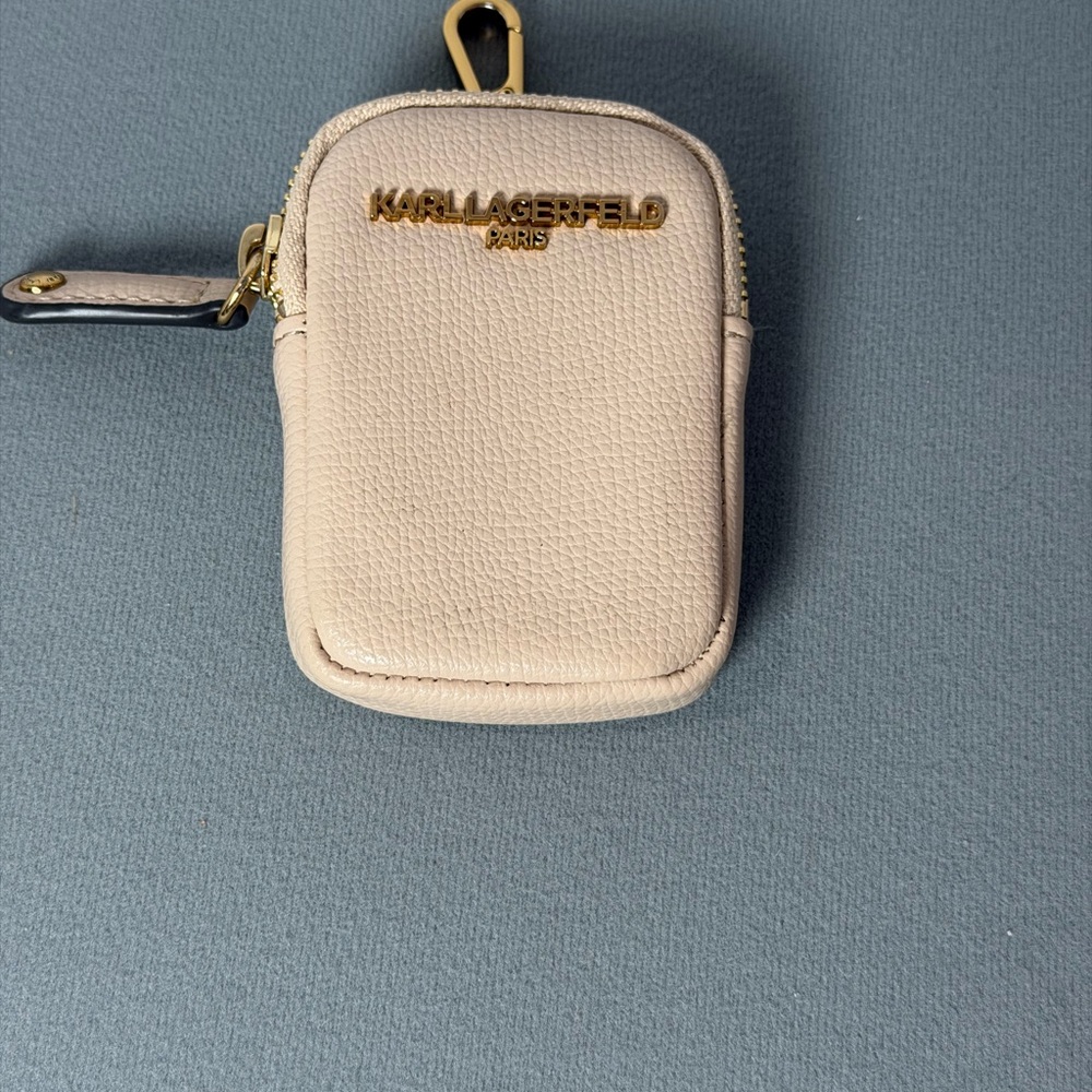 Karl Lagerfeld Small Pebbled Leather Key Pouch in Light Pink with Gold Hardware